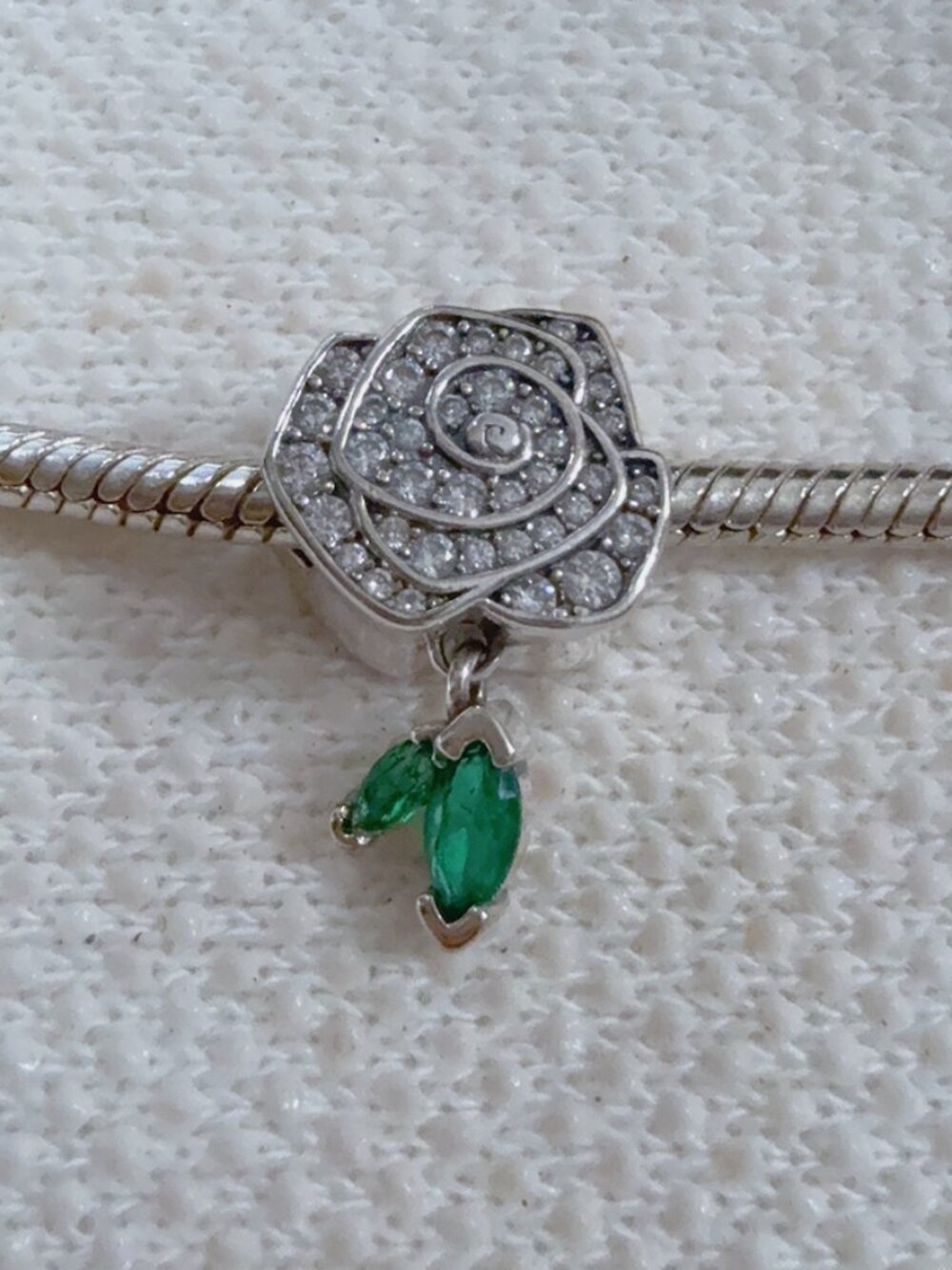 Sparkling Rose In Bloom Silver Charm For Pandora Bracelet Necklace